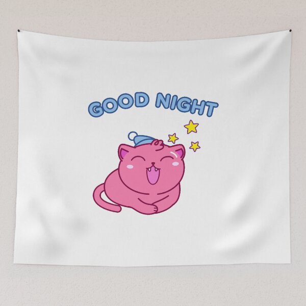Item preview, Yawning Pink Cat with good Night Typography designed and sold by bubble-bulb.