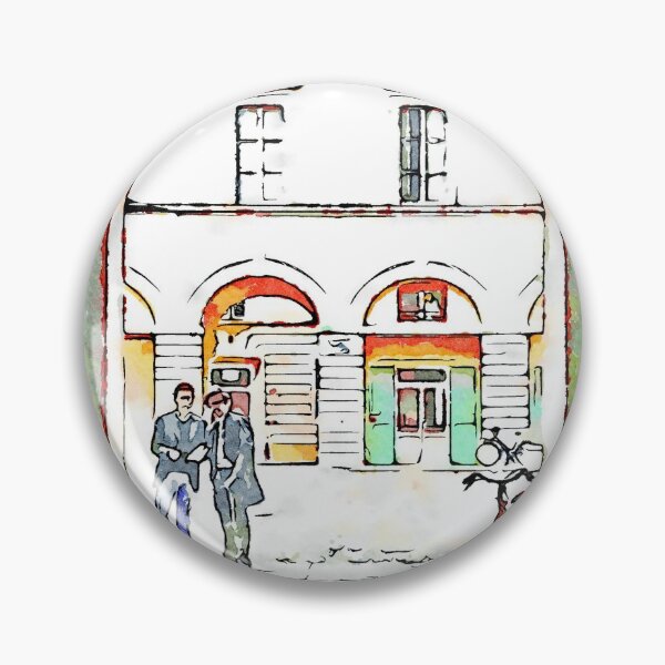 Item preview, Parked bicycles in the yard and two men designed and sold by Giuseppe Cocco.