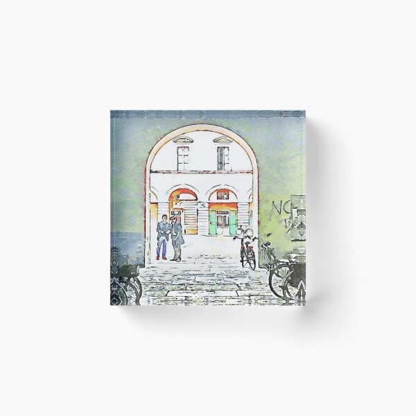 Item preview, Parked bicycles in the yard and two men designed and sold by Giuseppe Cocco.