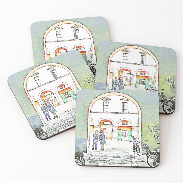 Item preview, Parked bicycles in the yard and two men designed and sold by Giuseppe Cocco.
