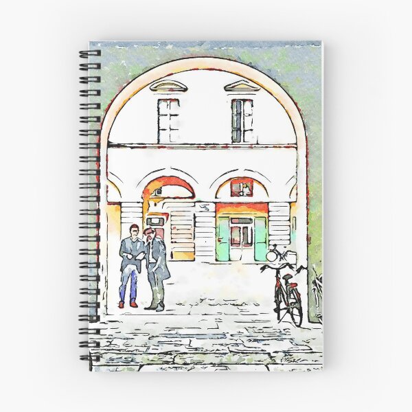 Item preview, Parked bicycles in the yard and two men designed and sold by Giuseppe Cocco.