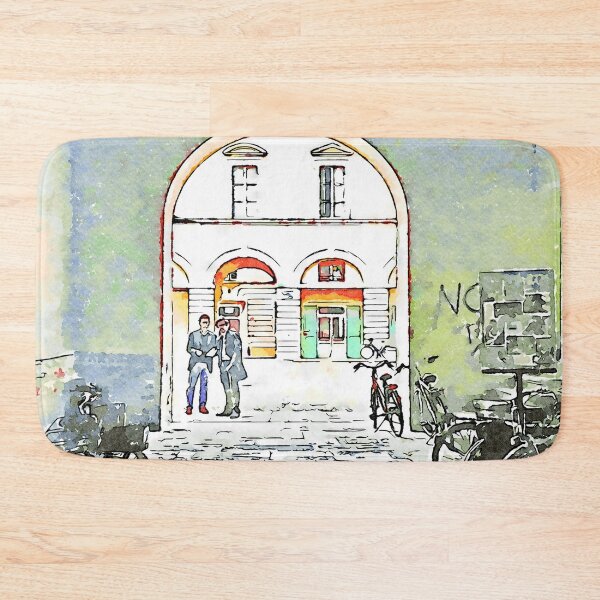 Item preview, Parked bicycles in the yard and two men designed and sold by Giuseppe Cocco.
