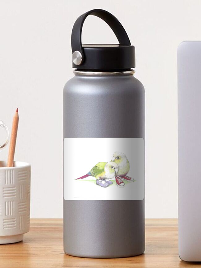 Thumbnail 1 of 3, Sticker, 2 conures in low tops and Mary Janes designed and sold by JimsBirds.