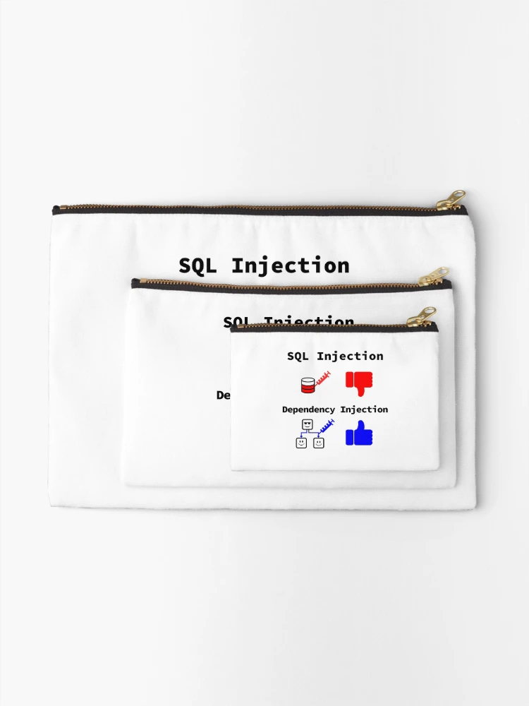 Thumbnail 2 of 4, Zipper Pouch, SQL Injection vs. Dependency Injection, Databases, Database Developer, Software Engineer, Computer Science, Programming Humor designed and sold by Max-Wear.