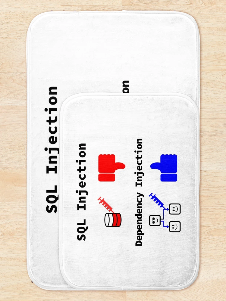 Thumbnail 5 of 6, Bath Mat, SQL Injection vs. Dependency Injection, Databases, Database Developer, Software Engineer, Computer Science, Programming Humor designed and sold by Max-Wear.