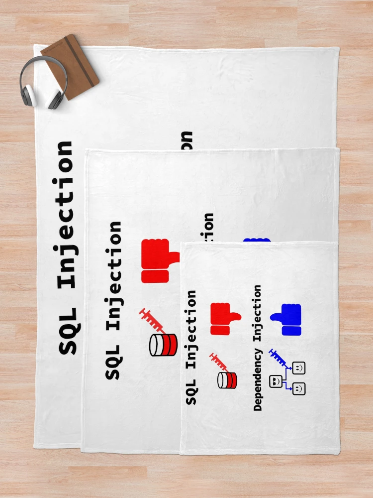 Thumbnail 5 of 6, Throw Blanket, SQL Injection vs. Dependency Injection, Databases, Database Developer, Software Engineer, Computer Science, Programming Humor designed and sold by Max-Wear.