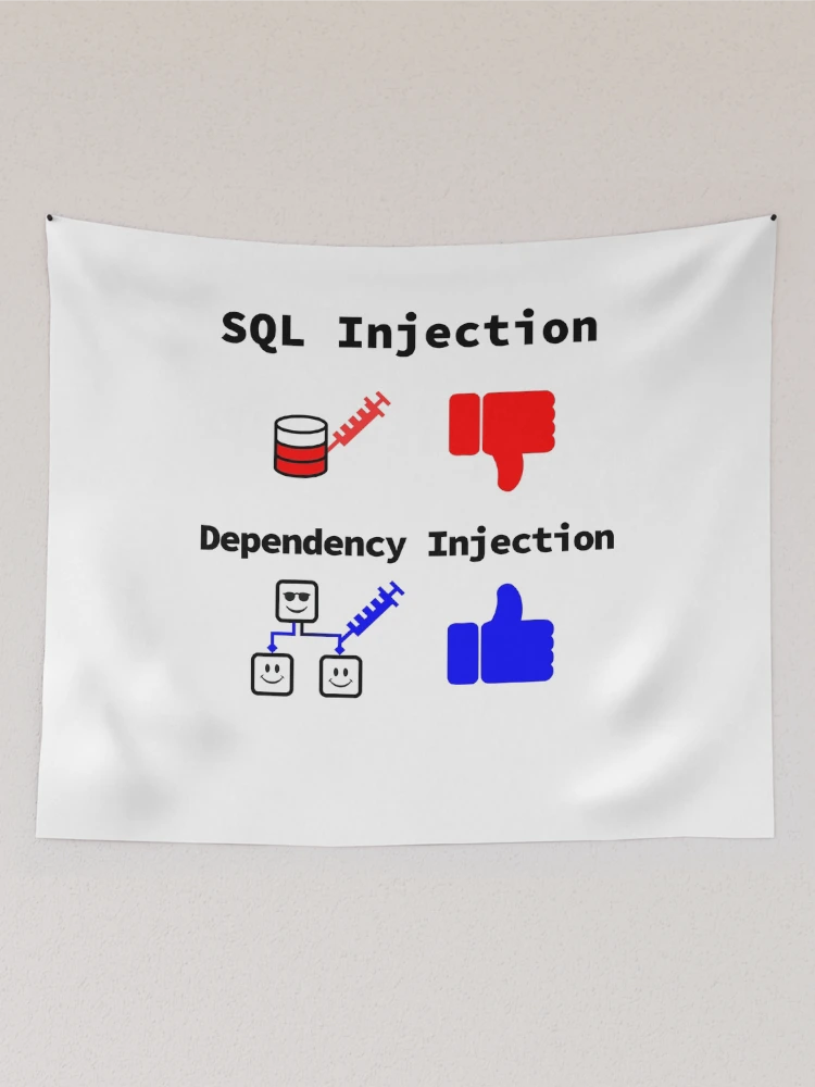 Thumbnail 2 of 3, Tapestry, SQL Injection vs. Dependency Injection, Databases, Database Developer, Software Engineer, Computer Science, Programming Humor designed and sold by Max-Wear.