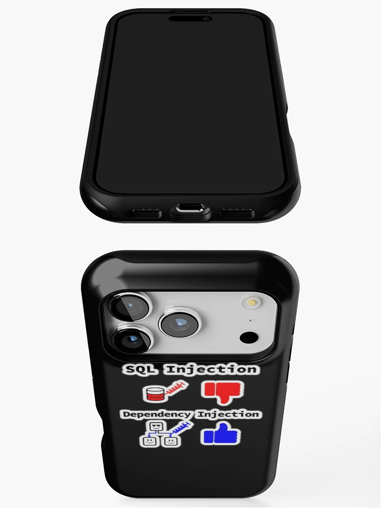 Thumbnail 3 of 4, iPhone Case, SQL Injection vs. Dependency Injection, Databases, Database Developer, Software Engineer, Computer Science, Programming Humor, Sticky Design designed and sold by Max-Wear.