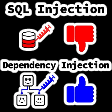 Artwork thumbnail, SQL Injection vs. Dependency Injection, Databases, Database Developer, Software Engineer, Computer Science, Programming Humor, Sticky Design by Max-Wear