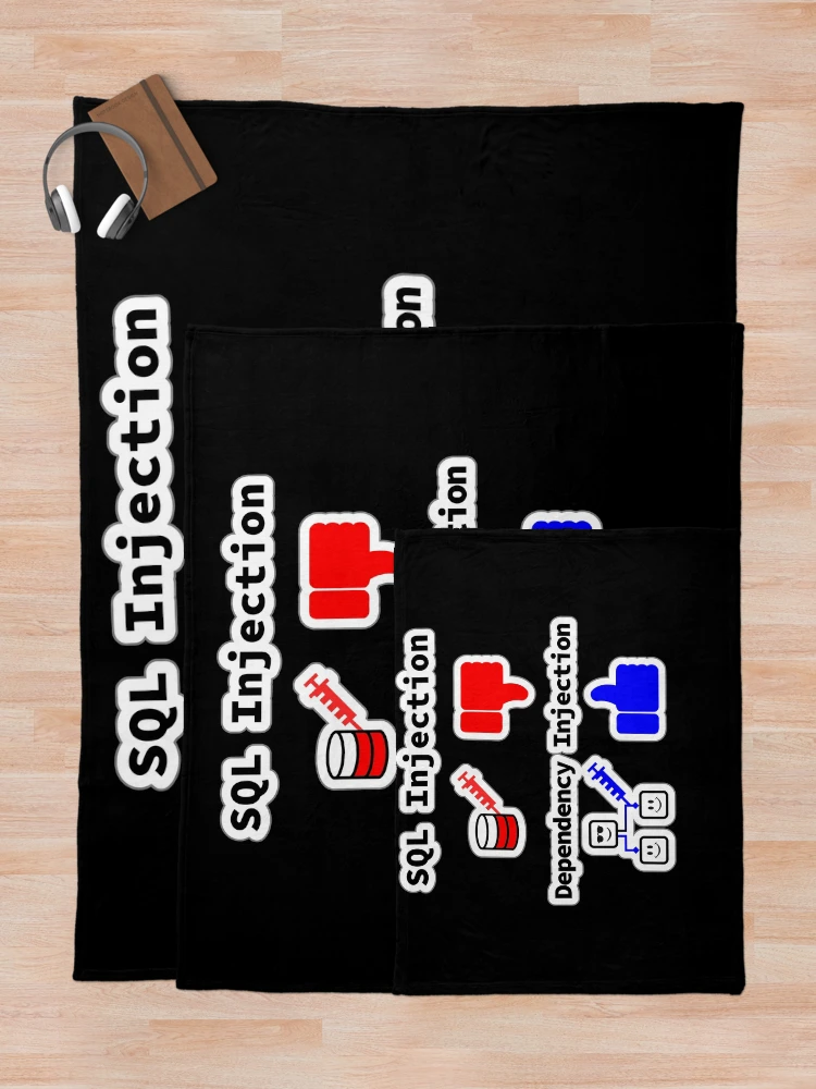 Thumbnail 5 of 6, Throw Blanket, SQL Injection vs. Dependency Injection, Databases, Database Developer, Software Engineer, Computer Science, Programming Humor, Sticky Design designed and sold by Max-Wear.