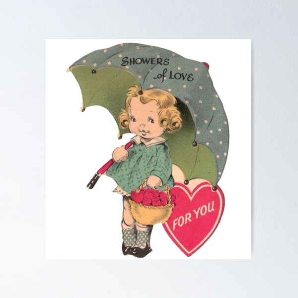 Little Girl with Umbrella 4x6 Antique Valentine's Postcard Print Behind  Glass in Gold Frame - Schooner Bay Company