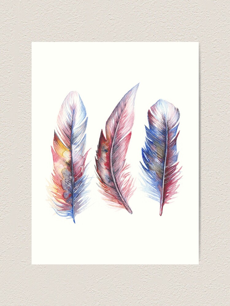 Whimsical Watercolor Feathers" Art Print By Willowheath | Redbubble