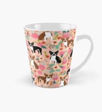 Pfirsich-Pastell-Blumen-Frühlingssommer-Haustier-Porträtgeschenke Bostons Terrier Blumen für Boston-Terrierinhaber Tasse (groß)