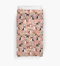 Boston Terrier florals pink peach pastel flowers spring summer pet portrait gifts for boston terrier owners Duvet Cover
