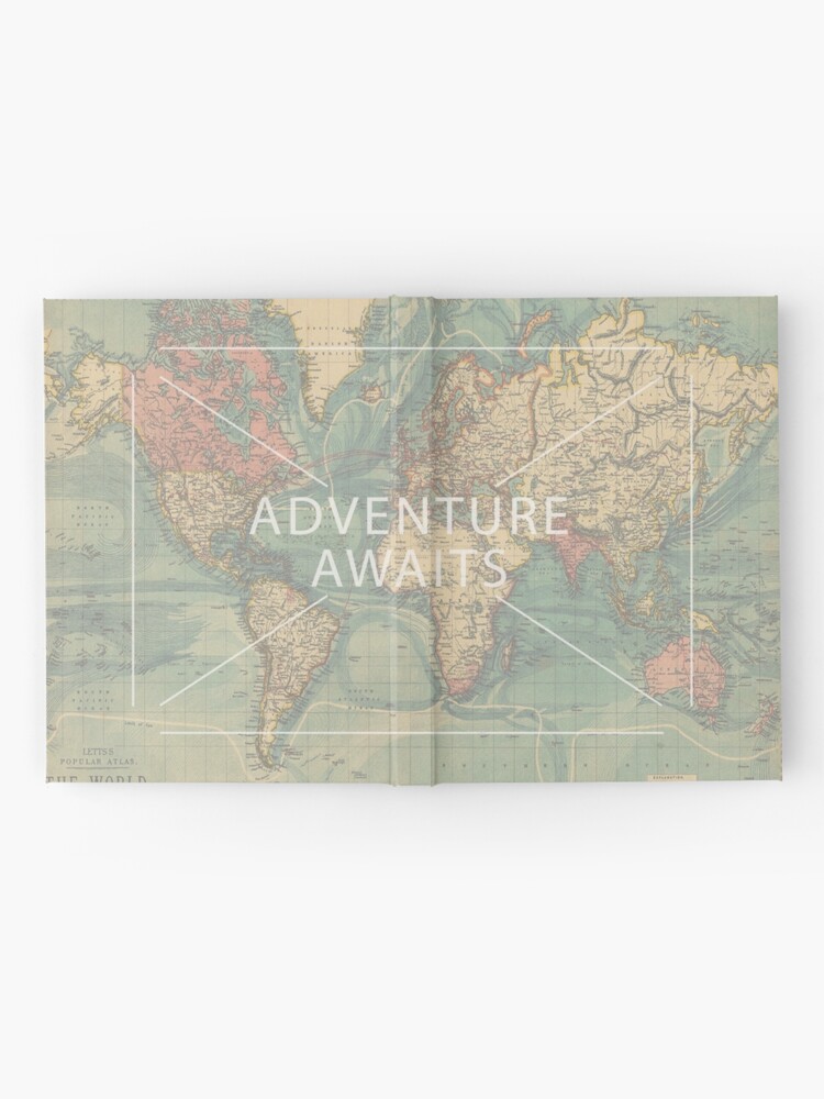 A5 Adventure Awaits Map Print Travelling Journal Notebook World Map 