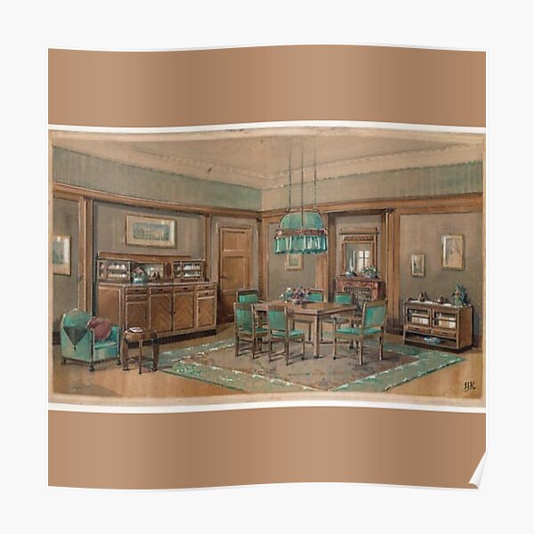 "Classic Watercolor Prints European Interior Country Kitchen" Poster