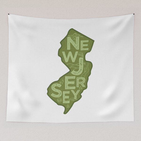 Aperçu de l'œuvre New Jersey Map Typography Green créée et vendue par HelloGentry.