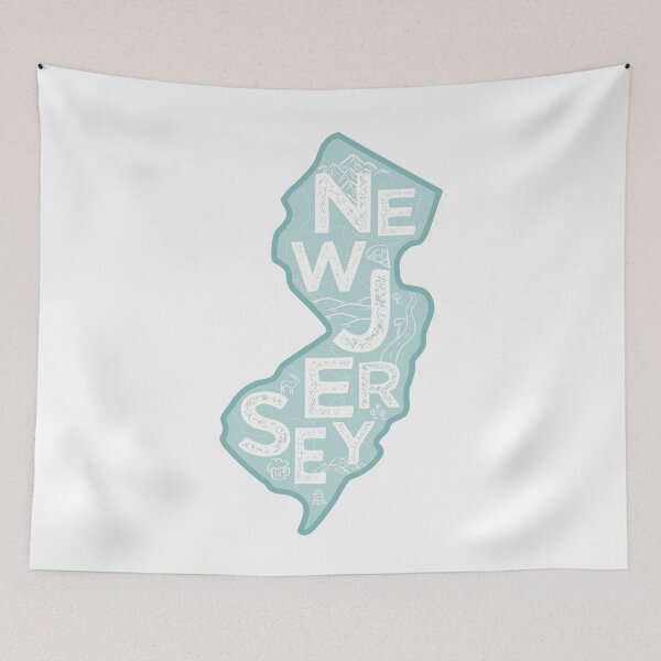 Aperçu de l'œuvre New Jersey Map Typography Blue créée et vendue par HelloGentry.