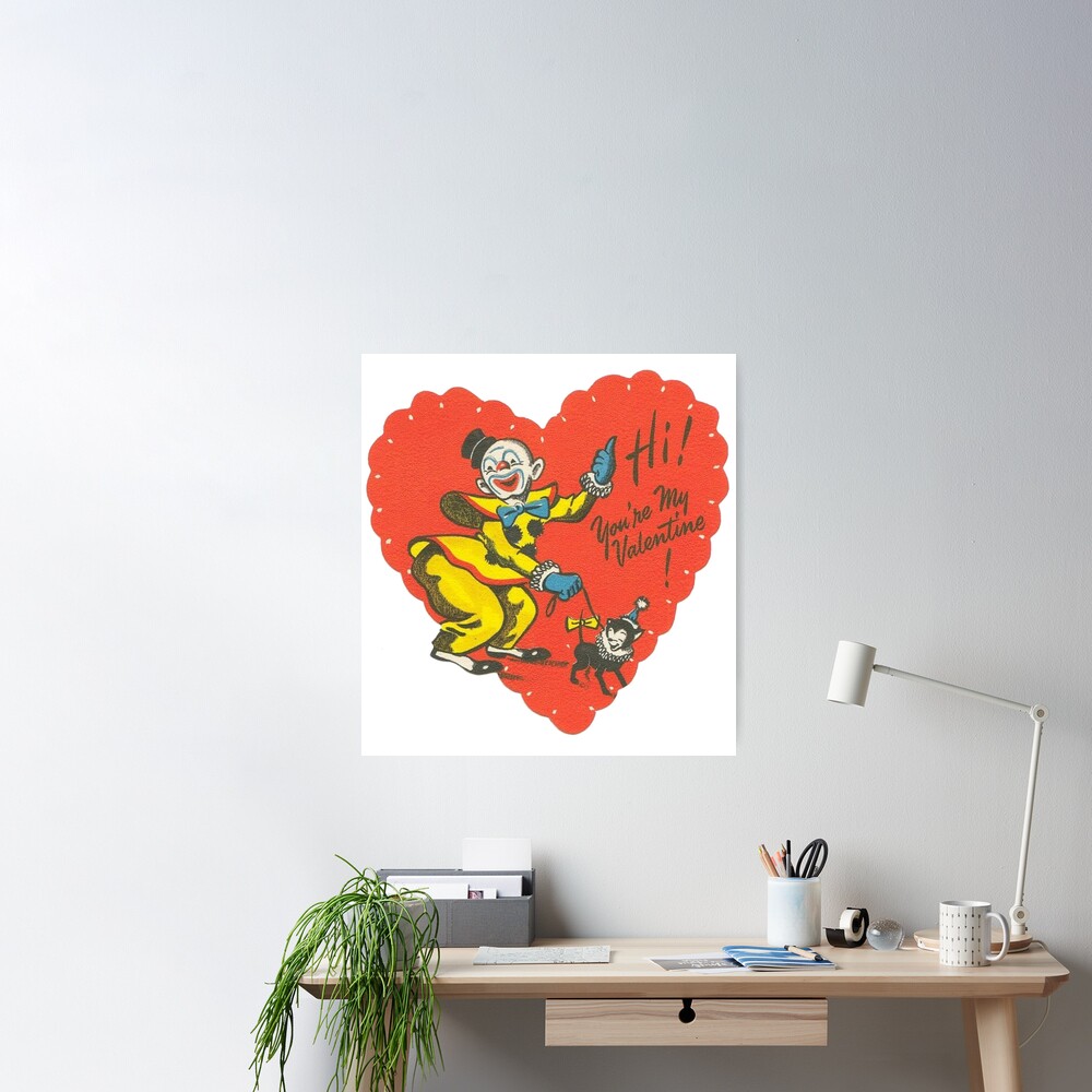 Vintage Clown and dog You're my Valentine Card Poster for Sale by