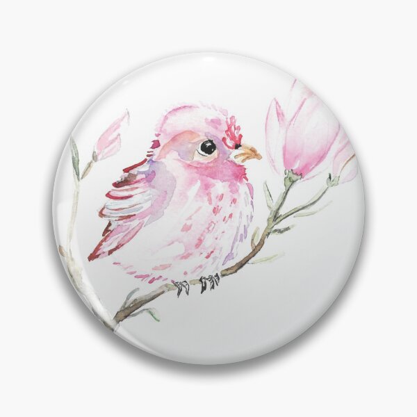 Item preview, Pink bird on flower watercolor original designed and sold by BeeTartprints.