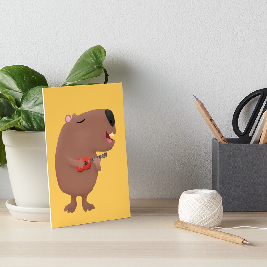 Cute singing capybara ukulele cartoon illustration keychain
