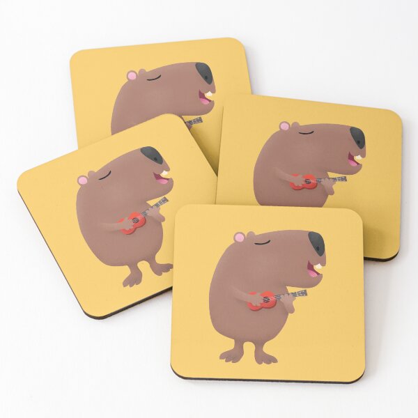 Item preview, Cute singing capybara ukulele cartoon illustration designed and sold by FrogFactory.
