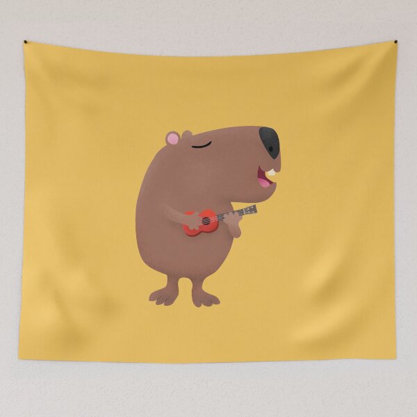 Item preview, Cute singing capybara ukulele cartoon illustration designed and sold by FrogFactory.