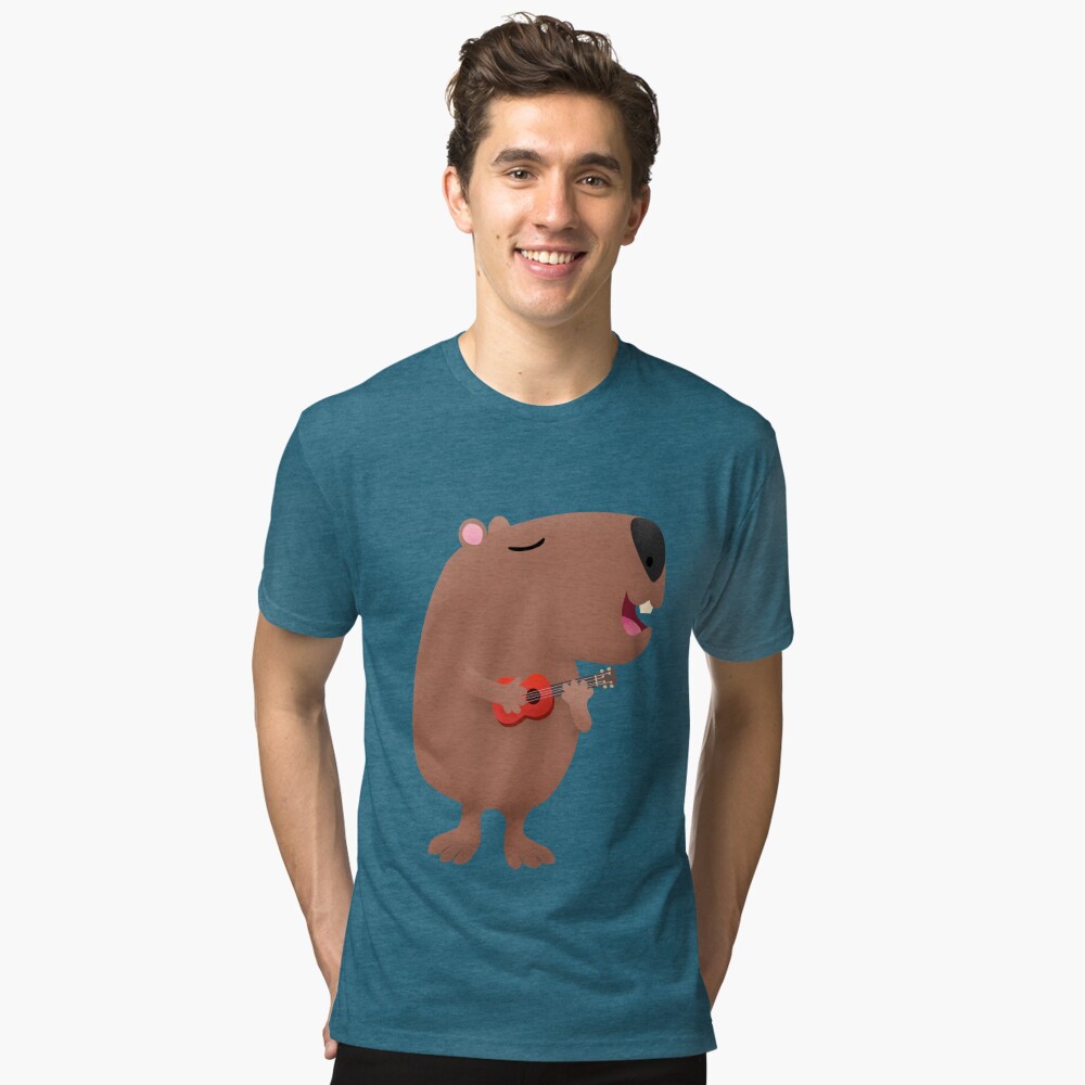 Etiqueta De Nome Óptica desenho animado de capybara ukulele