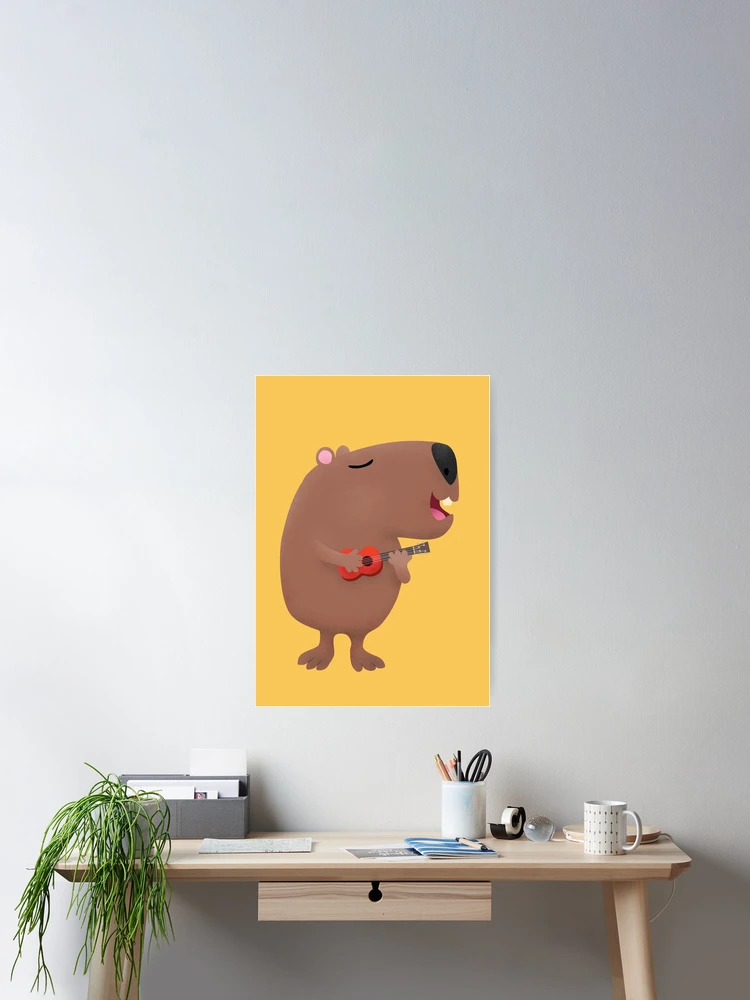 Etiqueta De Nome Óptica desenho animado de capybara ukulele