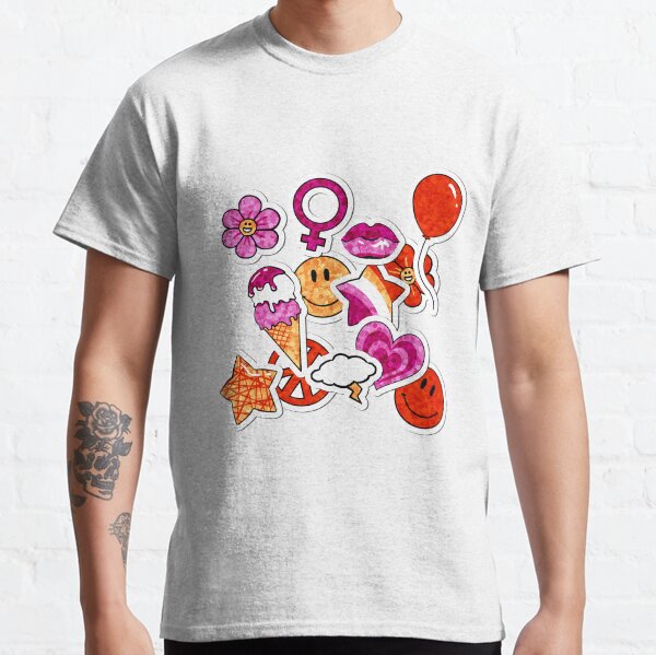 Lesbian Pride Sticker Pattern Classic T-Shirt