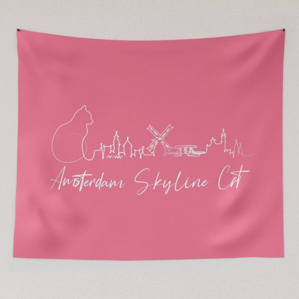 Item preview, Amsterdam Skyline Cat Pink designed and sold by ARTTY SHOP.