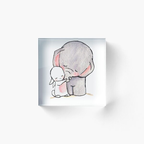 Item preview, Elephant Drawing, Hand-painted animal s, rabbit hugging elephant designed and sold by Bashar-Design.