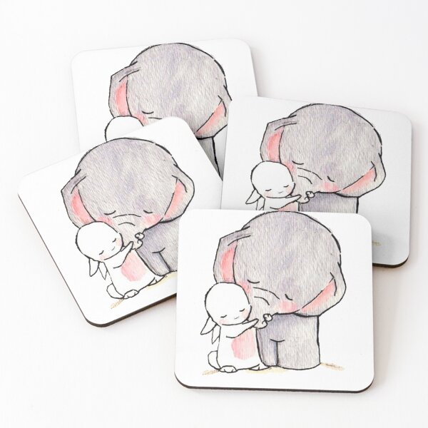 Item preview, Elephant Drawing, Hand-painted animal s, rabbit hugging elephant designed and sold by Bashar-Design.