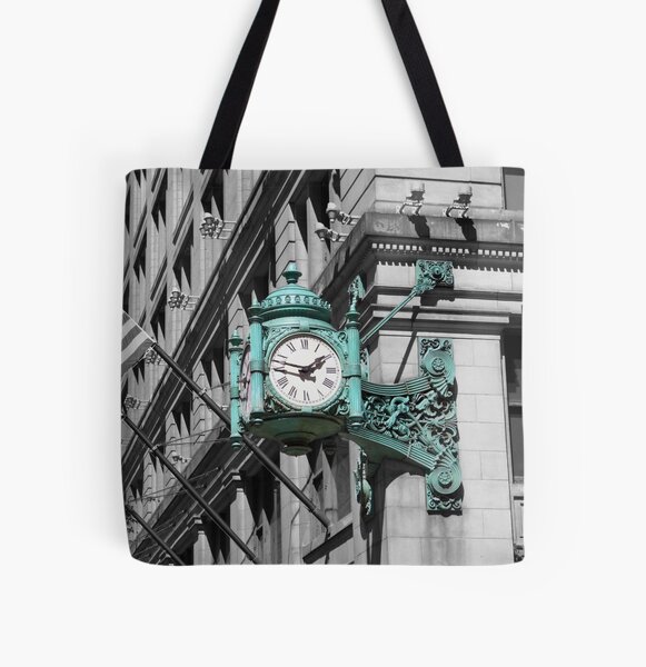 Chicago State Street Macy's Marshall Fields THE GREAT CLOCK Print  Green TOTE BAG