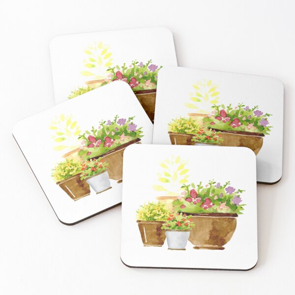 Item preview, Pintura de flores en maceta marrón, Flowerpo euclidiana, Plantas en maceta pintadas a mano designed and sold by Bashar-Design.