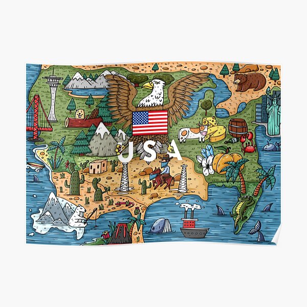 Cute Doodle Cartoon Map Of USA Cute Doodle Cartoon Map Of USA