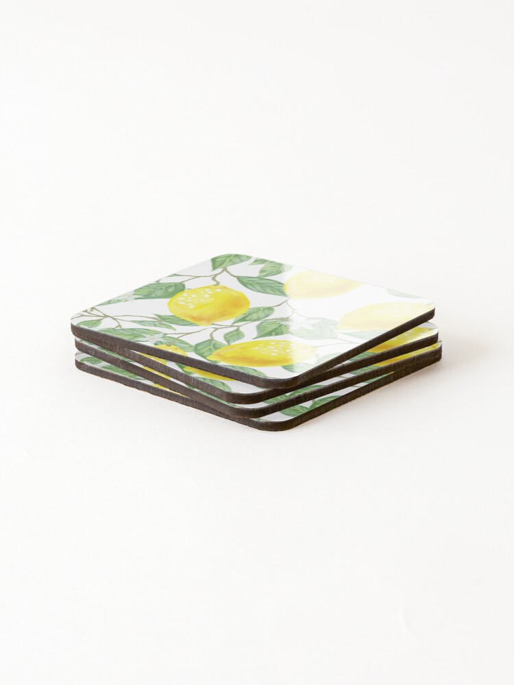 Thumbnail 4 of 5, Coasters (Set of 4), Lemons Pattern designed and sold by GoDesign1.