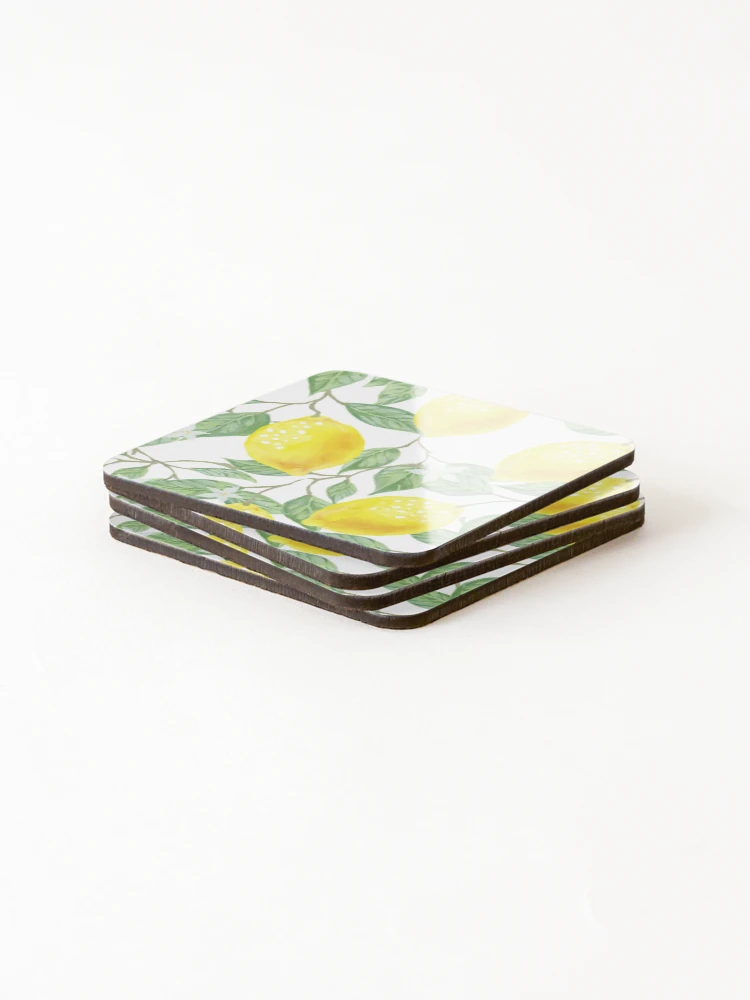 Thumbnail 4 of 5, Coasters (Set of 4), Lemons Pattern designed and sold by GoDesign1.