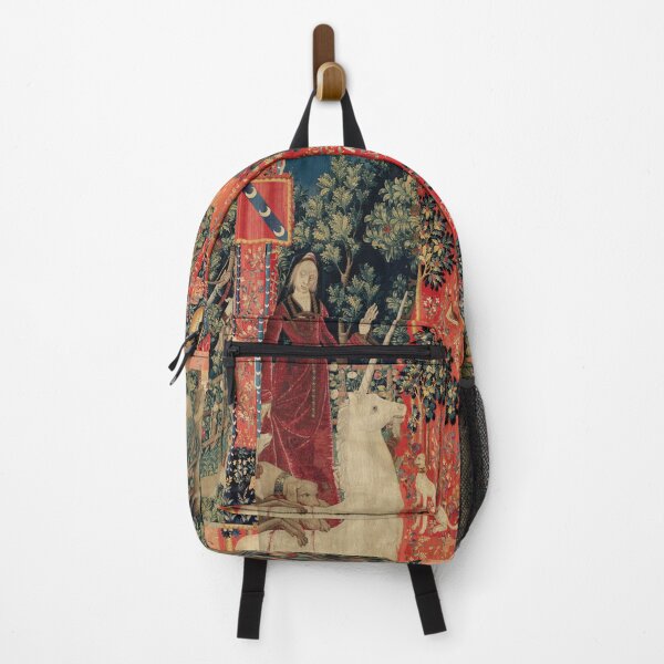 Vista previa del artículo con la obra «DAMA Y CAPTURA MÍSTICA DE UNICORNIO Rojo Verde Fantasía Flores, Animales», diseñado y vendido por BulganLumini.
