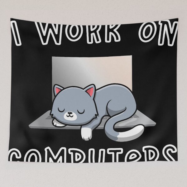 Item preview, I Work On Computers Distracting Cat on Laptop Funny Cat gift for Technical Support & Help Desk designed and sold by WhiteTears.