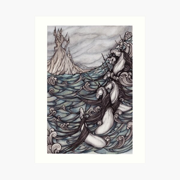 Unicorns in Sea Art Print