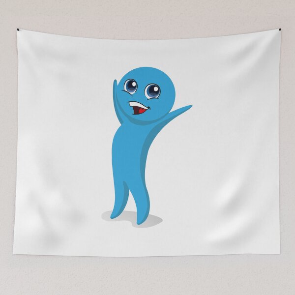 Item preview, Blue color mascot illustration, with celebrating pose, arms up. Ideal for catalogs, newsletters and institutional material designed and sold by LucianoCosmo.