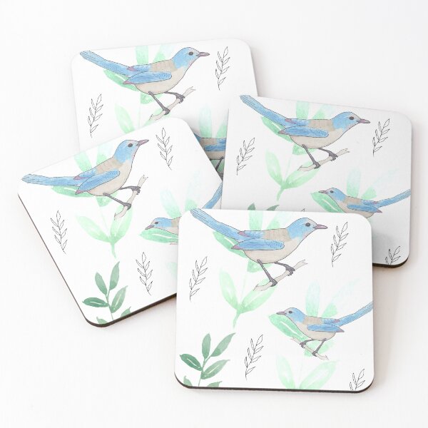 Item preview, Florida Scrub Jay floral bird pattern  designed and sold by TheWaterBirds.