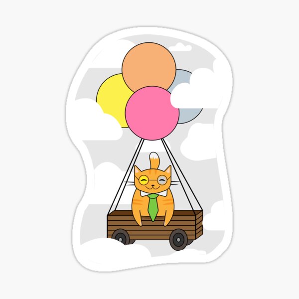 cat with balloons,cat in the box Sticker