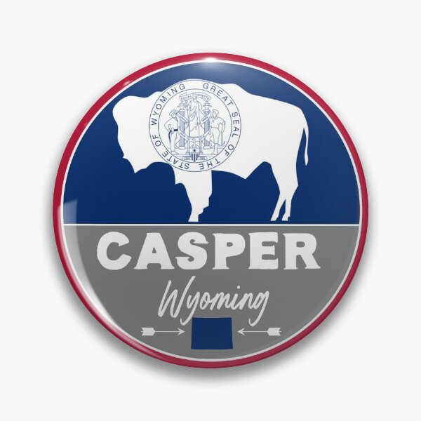 Item preview, Casper Wyoming Bison State Flag and WY Map Badge designed and sold by palmettodigital.
