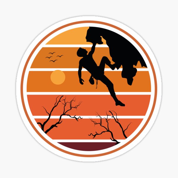 "Vintage bouldering rock climbing sunset retro" Sticker for Sale by