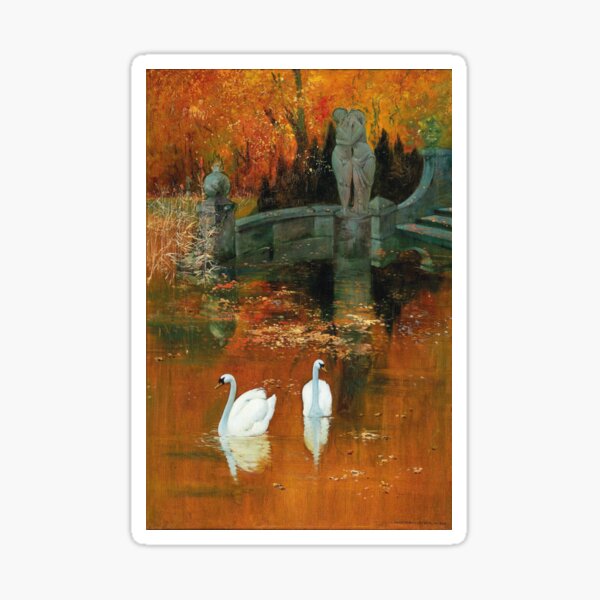 Item preview, Swans in a Park, Autumn landscape painting by Hans Rudolf Schulze designed and sold by Jéanpaul  Ferro.