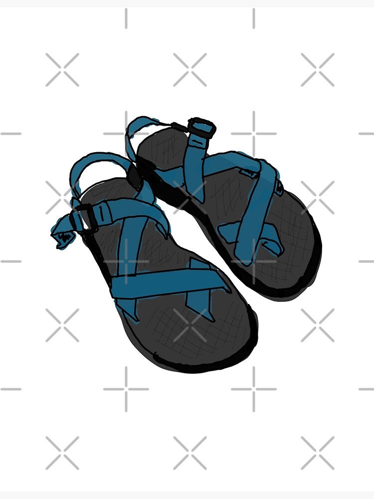 Drawing of Chaco Sandals Blue Art Print