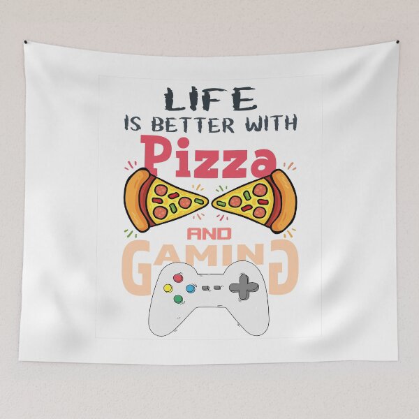 Item preview, life is better with pizza and gaming designed and sold by Aminepop.
