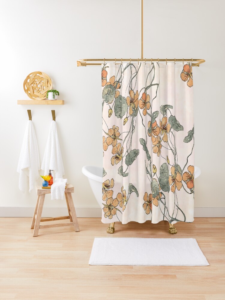 Thumbnail 1 of 5, Shower Curtain, Winding - floral watercolour designed and sold by anni103.